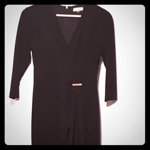 Calvin Klein black 3/4 sleeve faux wrap dress